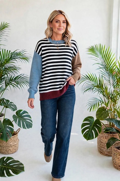 Statement Stripe Chic Colorblock Sweater | S-XL