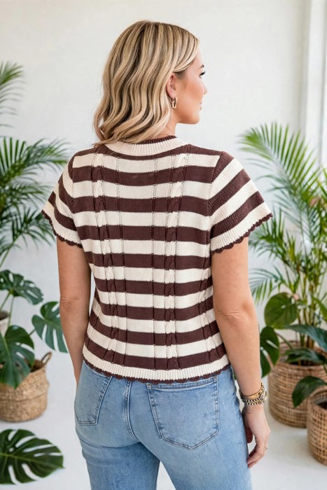 Stripe & Stitch Knit Cable Sweater | S-XL