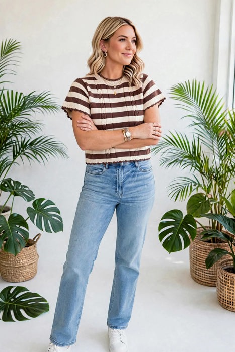 Stripe & Stitch Knit Cable Sweater | S-XL