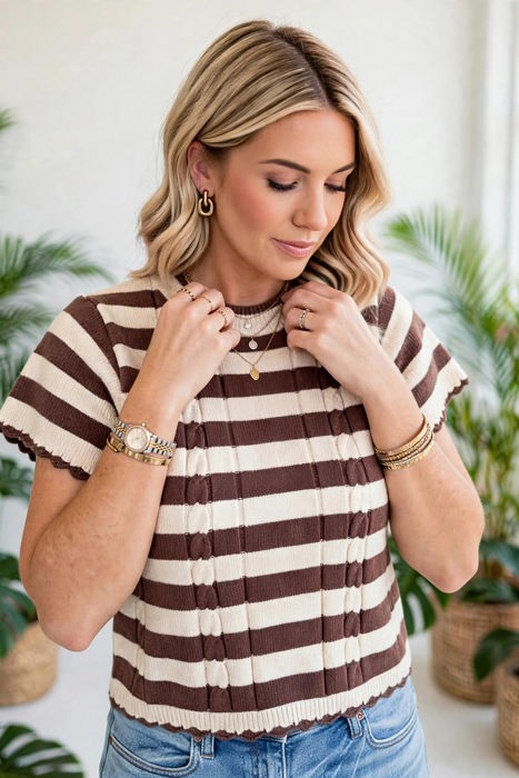 Stripe & Stitch Knit Cable Sweater | S-XL