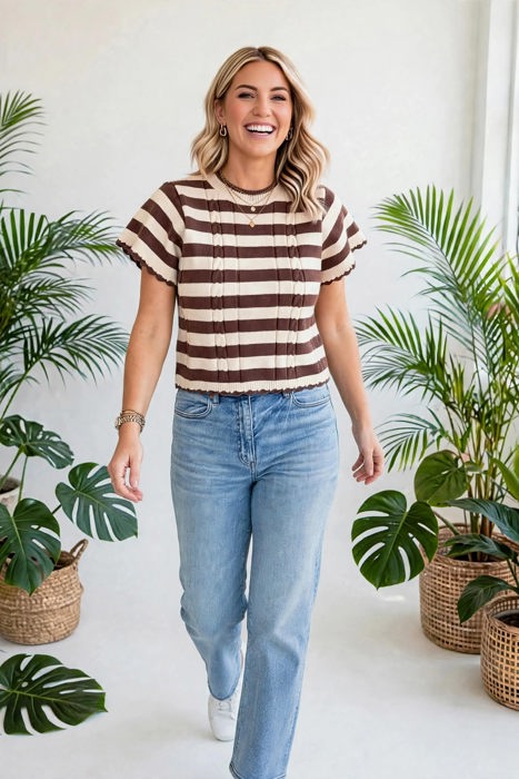 Stripe & Stitch Knit Cable Sweater | S-XL
