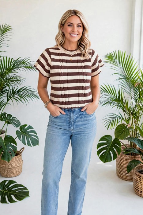 Stripe & Stitch Knit Cable Sweater | S-XL
