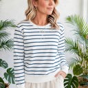  Striped Ribbed Trim Long Sleeve Top