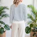  Striped Ribbed Trim Long Sleeve Top
