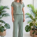  Short Sleeve Wide Leg Ribbed Jumpsuit | S-XXL