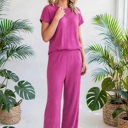  Short Sleeve Wide Leg Ribbed Jumpsuit | S-XXL