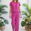  Short Sleeve Wide Leg Ribbed Jumpsuit | S-XXL