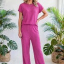  Short Sleeve Wide Leg Ribbed Jumpsuit | S-XXL