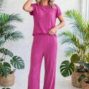  Short Sleeve Wide Leg Ribbed Jumpsuit | S-XXL