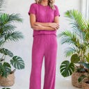  Short Sleeve Wide Leg Ribbed Jumpsuit | S-XXL