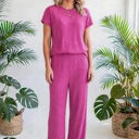  Short Sleeve Wide Leg Ribbed Jumpsuit | S-XXL