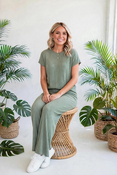 Short Sleeve Wide Leg Ribbed Jumpsuit | S-XXL