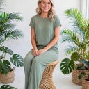  Short Sleeve Wide Leg Ribbed Jumpsuit | S-XXL