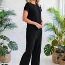  Short Sleeve Wide Leg Ribbed Jumpsuit | S-XXL