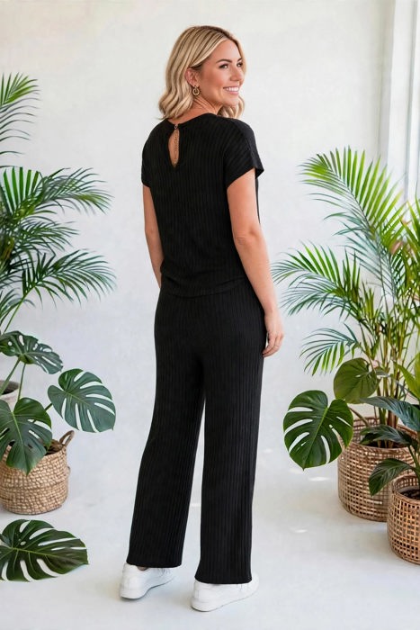 Short Sleeve Wide Leg Ribbed Jumpsuit | S-XXL