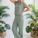  Short Sleeve Wide Leg Ribbed Jumpsuit | S-XXL