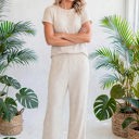  Short Sleeve Wide Leg Ribbed Jumpsuit | S-XXL