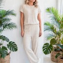  Short Sleeve Wide Leg Ribbed Jumpsuit | S-XXL