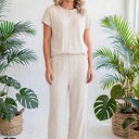  Short Sleeve Wide Leg Ribbed Jumpsuit | S-XXL