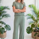  Short Sleeve Wide Leg Ribbed Jumpsuit | S-XXL
