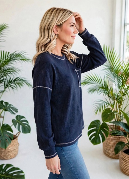 Contrast Stitching Trim Pullover | Free Shipping