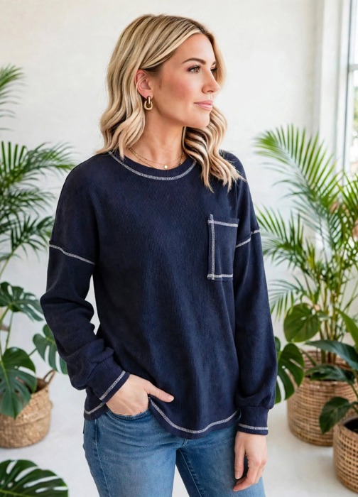 Contrast Stitching Trim Pullover | Free Shipping