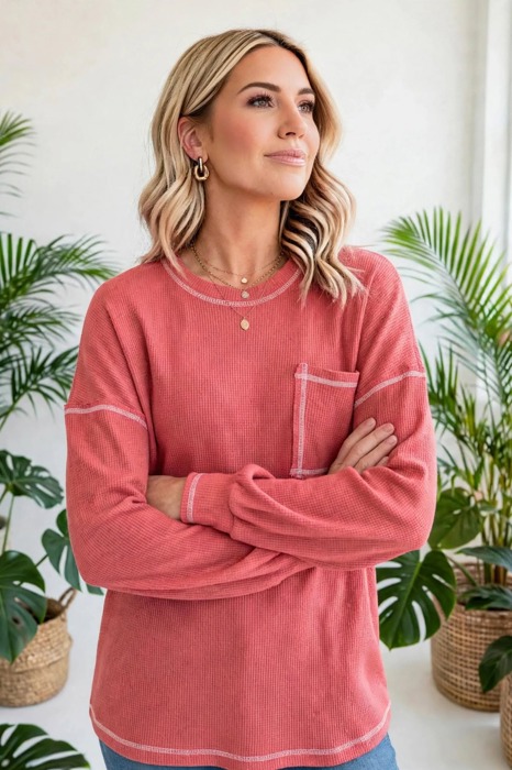 Contrast Stitching Trim Pullover | Free Shipping