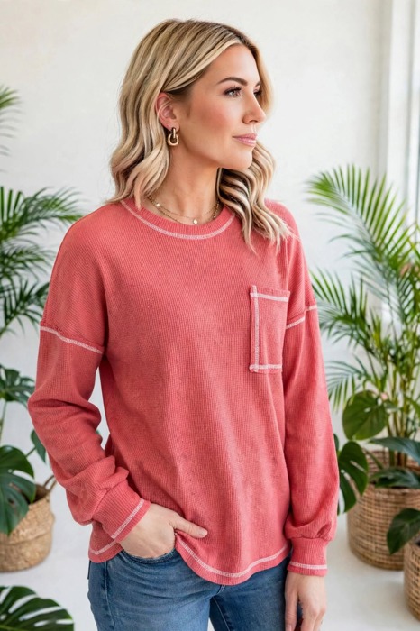 Contrast Stitching Trim Pullover | Free Shipping