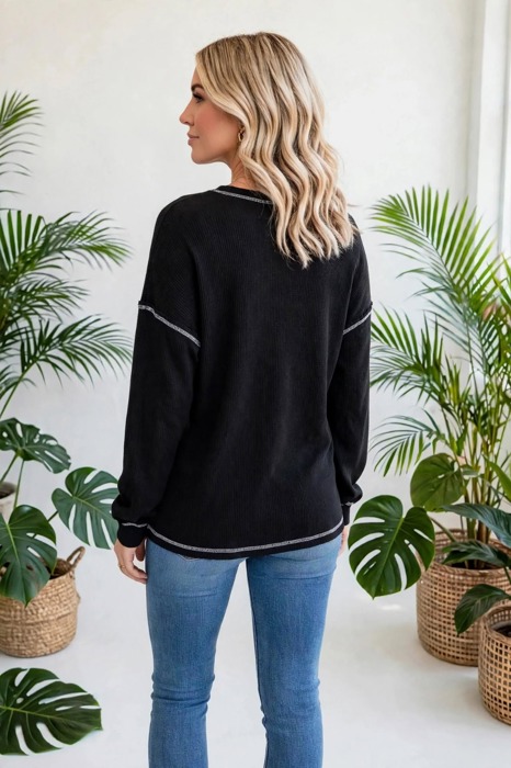 Contrast Stitching Trim Pullover | Free Shipping