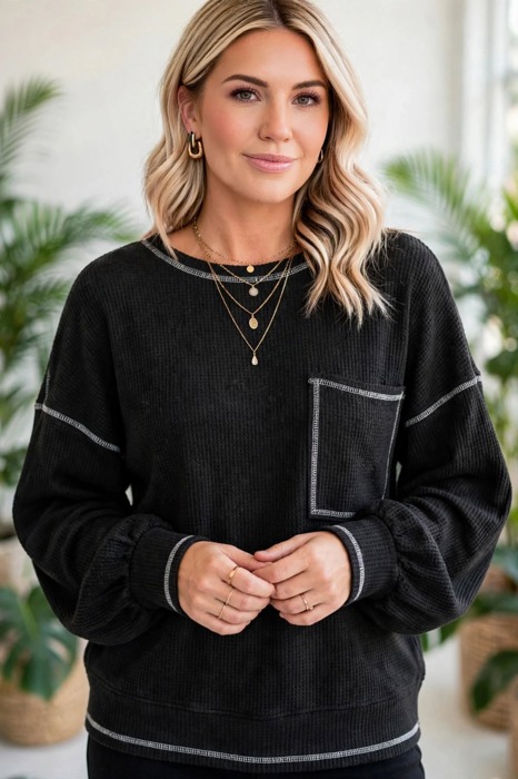 Contrast Stitching Trim Pullover | Free Shipping