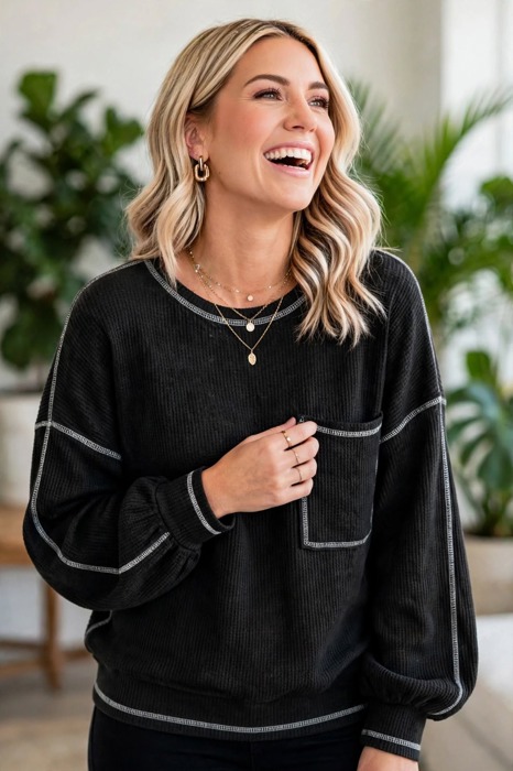 Contrast Stitching Trim Pullover | Free Shipping