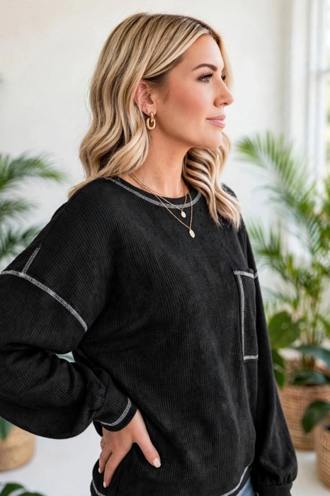 Contrast Stitching Trim Pullover | Free Shipping