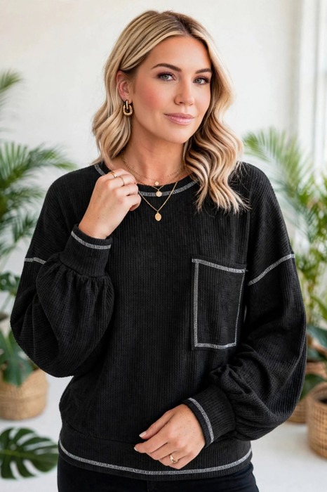 Contrast Stitching Trim Pullover | Free Shipping