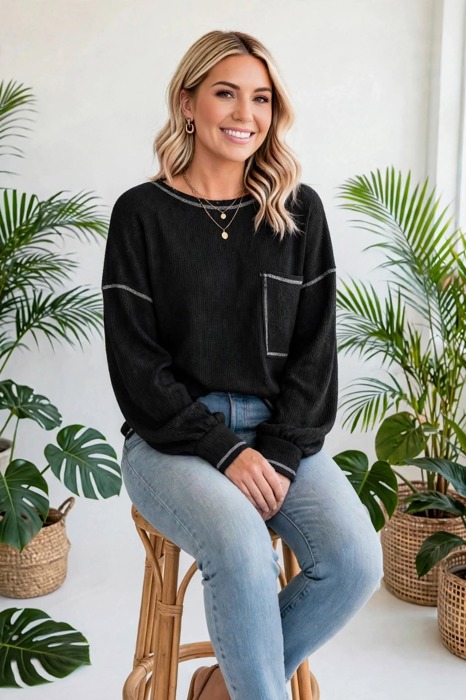 Contrast Stitching Trim Pullover | Free Shipping