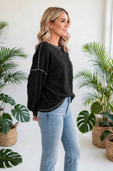 Contrast Stitching Trim Pullover | Free Shipping