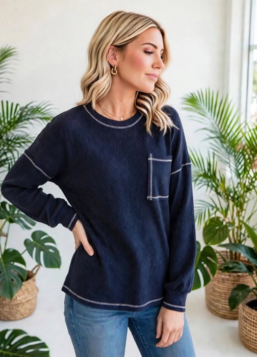 Contrast Stitching Trim Pullover | Free Shipping