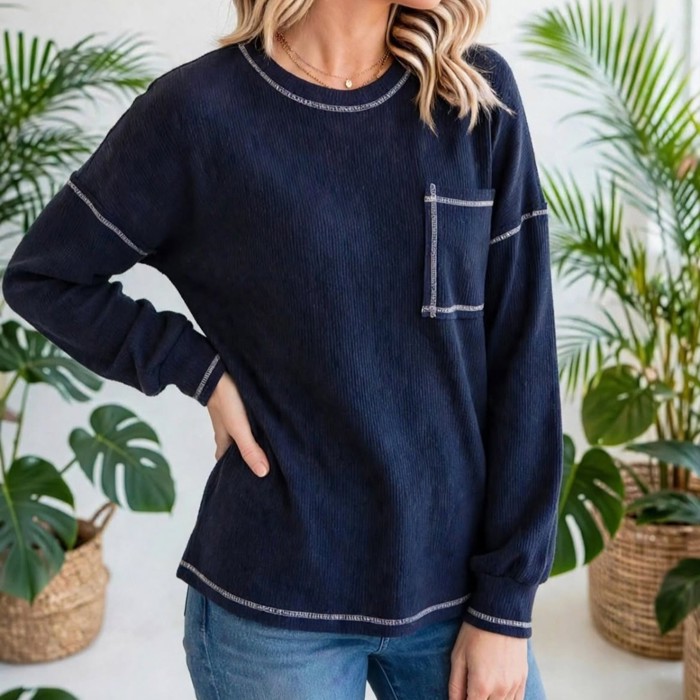 Contrast Stitching Trim Pullover | Free Shipping