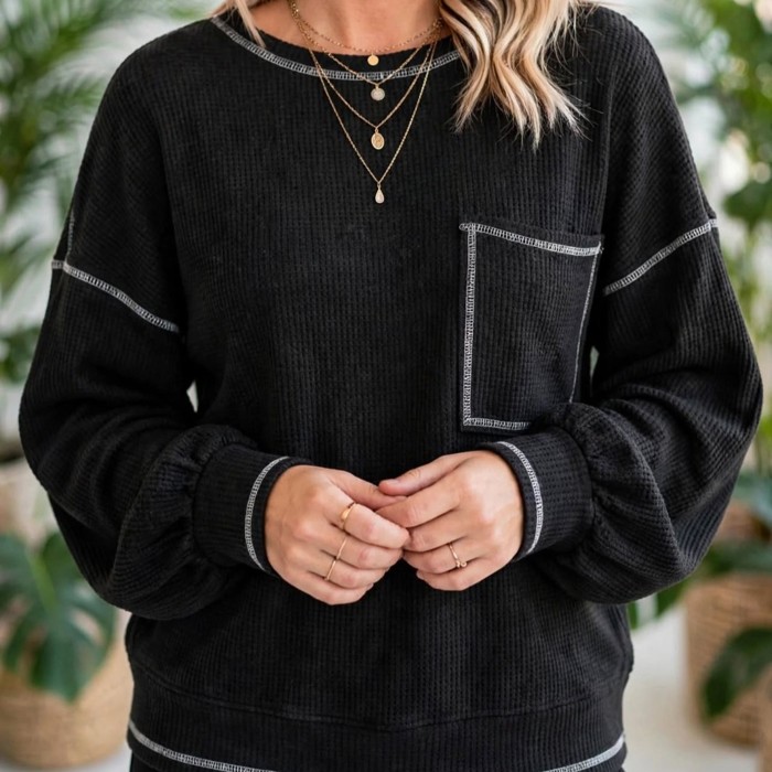 Contrast Stitching Trim Pullover | Free Shipping