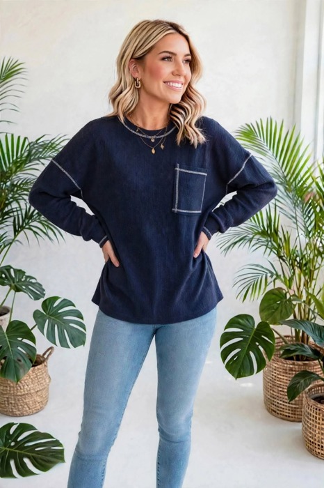 Contrast Stitching Trim Pullover | Free Shipping