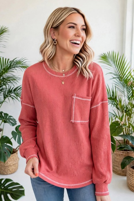 Contrast Stitching Trim Pullover | Free Shipping