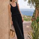  Crinkle Texture Tank Top and Pocketed Pants Set - S-XL