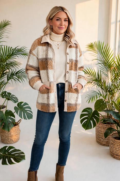 Plaid Teddy Jacket | S-2XL