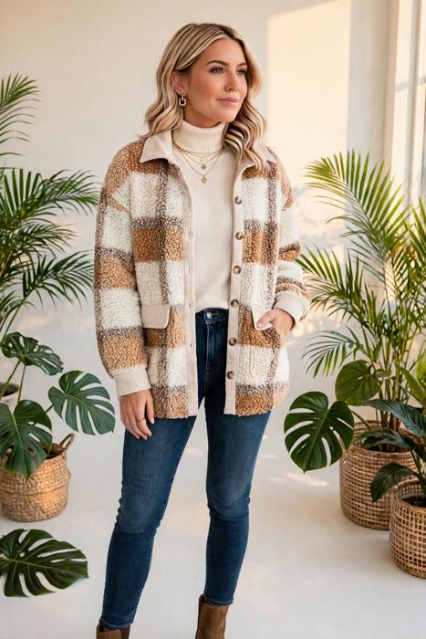 Plaid Teddy Jacket | S-2XL
