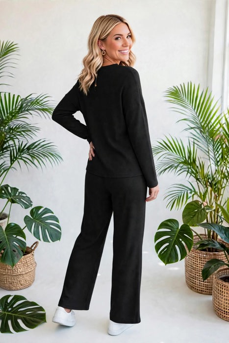 Textured Long Sleeve Tops and Pants Lounge Set | S-2XL