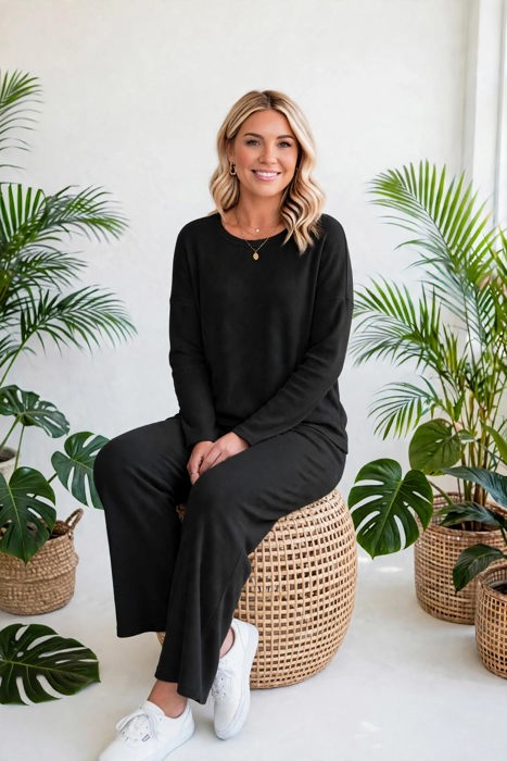 Textured Long Sleeve Tops and Pants Lounge Set | S-2XL