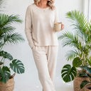  Textured Long Sleeve Tops and Pants Lounge Set | S-2XL