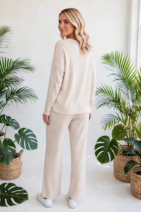 Textured Long Sleeve Tops and Pants Lounge Set | S-2XL