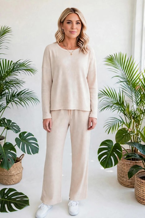 Textured Long Sleeve Tops and Pants Lounge Set | S-2XL