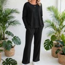 XL Black Textured Long Sleeve Tops and Pants Lounge Set | S-2XL