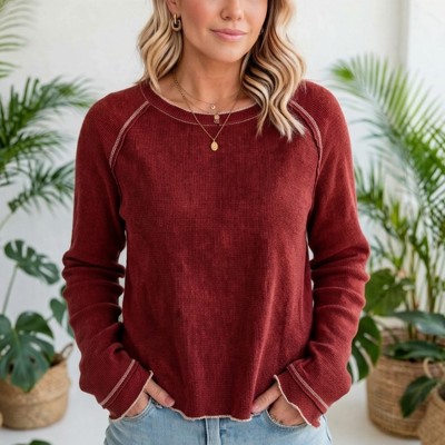 Textured Round Neck Long Sleeve Top | Free Shipping